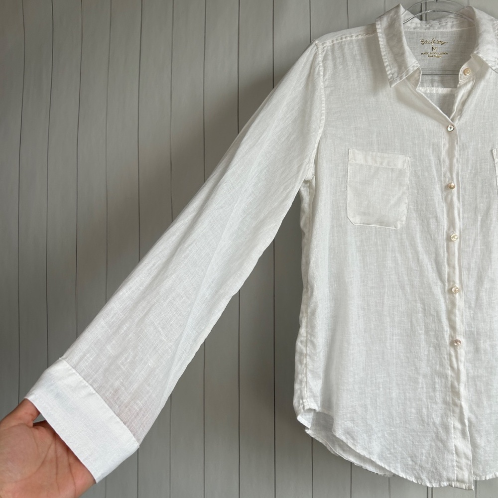 Lilly Pulitzer women size M Sea View linen button down shirt white long sleeve - Picture 5 of 14